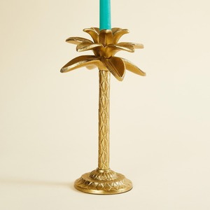 Magnifique Porte-Bougie Palmier Doré en Aluminium, Support de Bougie Tropical en Métal, Décoration de Table Coastale pour la Plage - Product Image 1