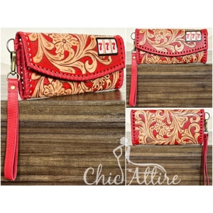 2026 Ready To Ship Hand Tooled Cow Leather Large Capacity Card Holder Wristlet Wallet Genuine Leather Clutch <b>Purse</b> for Women's - Product Image 1