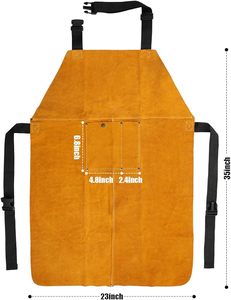 Tablier en cuir jaune avec poche avant, protection anti-chaleur, pour usage en usine et atelier, coupe standard, coutures surjetées - Product Image 2