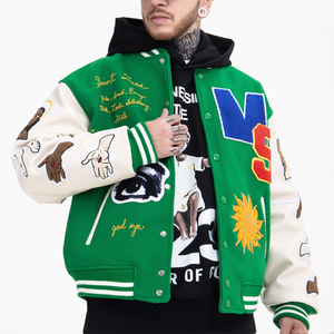 Green Men's Hooded Varsity Jacket with Embroidered Savior Character Patch Design Streetwear Style Pullover Coat - Product Image 4