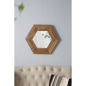 Specchio da Parete Esagonale con Cornice in Legno Naturale 47x47 cm, Elegante Decorazione per Soggiorno, Bagno e Corridoio - Product Image 2