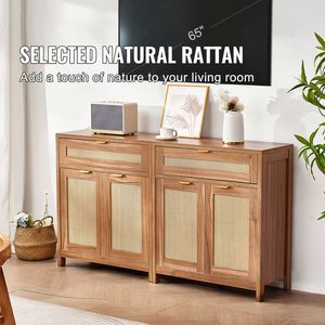 Aparador de Ratán Antiguo, Juego de 2, 4 Puertas Magnéticas y 2 Cajones Ajustables - Product Image 2