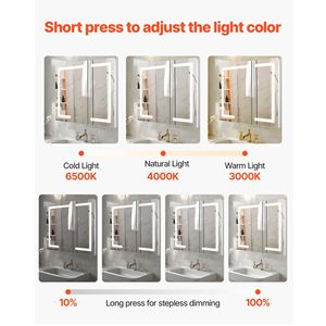 Armadietto a Specchio LED Illuminato 36 X 30 da Incasso a Parete con 3 Colori Dimmerabili e Funzioni HD per Bagno - Product Image 3