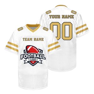Men's White Gold Mesh V-Neck Football Jersey Short Sleeve Custom Sublimated Print Breathable Regular Fit All Seasons Sport - Product Image 3