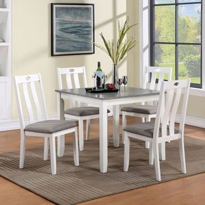 Set da Pranzo Moderno 5 Pezzi: Tavolo in Legno Massello Bianco con 4 Sedie Imbottite in Tessuto Grigio, Elegante Arredamento per Sala da Pranzo - Product Image 2