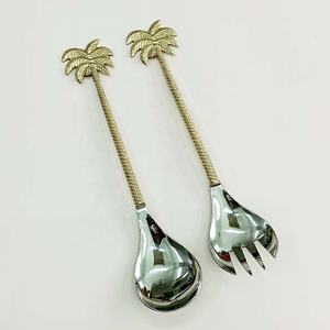 Ensemble de service de salade en acier inoxydable, poignée en palmier doré, outils pour fruits et légumes, ensembles royal Design, nouveau design - Product Image 3