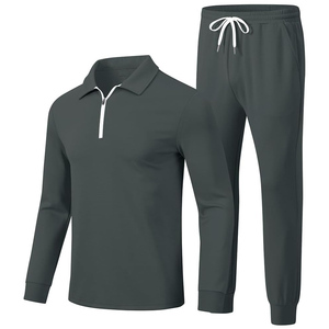Survêtement léger 2 pièces pour homme, gris foncé imprimé, hiver, manches longues 1/4 zip, pantalon de jogging coupe-vent, 100% polyester, sportif - Product Image 4