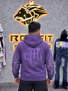 เสื้อฮู้ดซิปสีม่วงสำหรับผู้ชาย ปักโลโก้ มีกระเป๋าหน้า ทรงปกติ สวมใส่สบาย เหมาะสำหรับฤดูใบไม้ร่วง ผ้าฝ้ายเฟรนช์เทอร์รี่ - Product Image 2