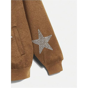 <b>Top</b> Quality <b>Women's</b> Brown <b>Sequined</b> Star Hoodie Oversized Zipper Front Sweatshirt Knitted Cotton Autumn Casual Streetwear OEM - Product Image 3