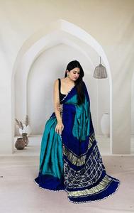 Sari en soie modal réversible pour femmes, noir et bordeaux, traditionnel indien et pakistanais, pour mariage et fêtes, longueur au sol, sari ethnique - Product Image 3