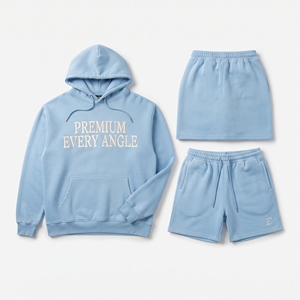 High Quality Manufacture Hoodie Sweat <b>Shorts</b> Tracksuit 460gsm Fleece Cotton Embroidery Hoodie <b>Shorts</b> Two Piece - Product Image 6