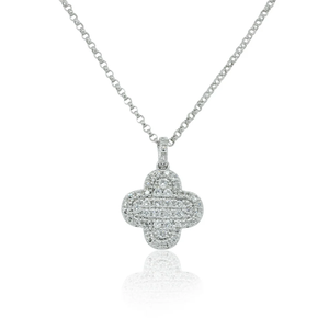 0.18 Ct. Colgante de Trébol con Diamantes Redondos de Corte Brillante, Chapado en Rodio, Oro de 14K, Unisex - Product Image 1