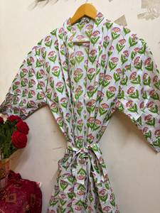 Robe Kimono en Coton Imprimé Floral pour Femme, Légère et Respirante, Col en V, Peignoir de Bain, Tenue de Plage et de Spa, avec Poches et Ceinture - Product Image 3