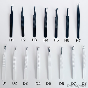 Pinces à cils professionnelles personnalisées, noires et blanches, en acier inoxydable japonais durable, avec pointe en fibre et grip diamanté, pour extensions de cils - Product Image 6