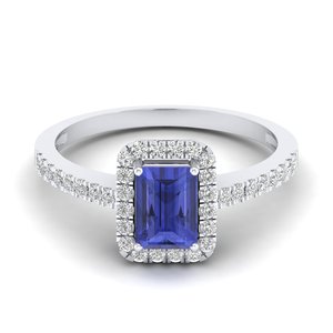 Bague halo en or massif 14 carats de haute qualité REYES, pierre précieuse tanzanite taille radiant 1 carat, certifiée GRA, bijoux en moissanite pour femmes - Product Image 5