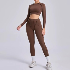 Ensemble de vêtements de sport pour femme, taille plus, respirant, sans couture, 2 pièces, avec logo personnalisé, pour la gym, le fitness, le yoga - Product Image 1