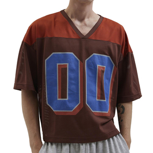 Men's V-Neck <b>Mesh</b> Football Jersey Tackle Twill 00 Number Customizable Breathable Sportswear Adult Size Regular Short Sleeve - Product Image 1