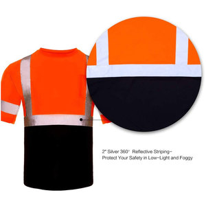 Camisa de Trabajo de Manga Corta de Alta Visibilidad para Hombre, Certificación CE, Transpirable, Naranja y Negra, Reflectante, de Poliéster - Product Image 3