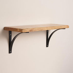 Industrial Wall <b>Shelf</b> Square Wood Top Cast Iron Bracket Single Tier Living Room Storage Rack wall <b>shelf</b> - Product Image 2