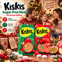 Bonbons KisKis festifs et rafraîchissants aux saveurs fruitées et mentholées, édition limitée, saveur fruit de la passion et pêche, en boîte mince, pour fêtes