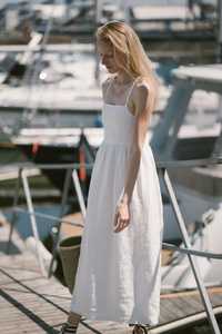 Vestido Largo de Playa para Mujer, Blanco, 100% Lino, Cuello Halter, Sin Mangas, Tirantes Finos, Corte A, para Vacaciones de Verano - Product Image 2