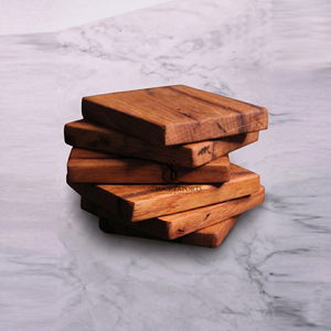 Handmade Teak Wood Coaster <b>Set</b> With Natural Rustic Grain Finish. Premium Bulk Tableware For Cafe, Home & Bar Decoration - Product Image 1