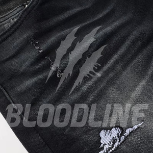 กางเกงยีนส์ทรงตรงพิมพ์ลายสำหรับผู้ชาย แบรนด์ Bloodline เอวกลาง ทรงเข้ารูป แต่งขาดสไตล์สตรีทแวร์ ผ้าฝ้ายทอสำหรับฤดูใบไม้ร่วง - Product Image 6