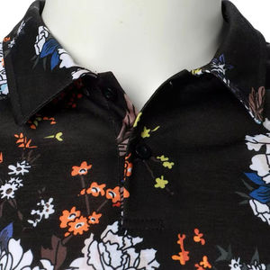 Polo pour homme noir à imprimé floral, motif audacieux, léger, respirant, décontracté, manches courtes, boutonné, pour l'été - Product Image 5