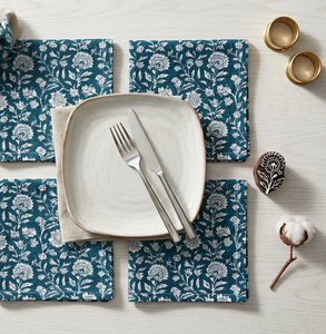 Serviette de table de luxe en tissu, imprimée à la main au bloc, réutilisable, classique, carrée, pour décoration de mariage et de maison, vente en gros - Product Image 2
