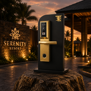 Cerradura Inteligente para Puerta de Hotel TES-302SB de Acero Inoxidable Dorado con Tarjeta Electrónica RFID y Sistema de Acceso Controlado por Aplicación - Product Image 1