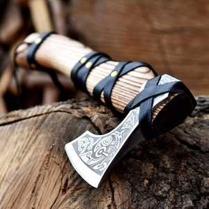 Hache Tomahawk artisanale BA Enterprises avec manche en bois et revêtement en cuir, lame en acier forgé, style viking, pour fendre du bois de chauffage, bricolage - Product Image 5
