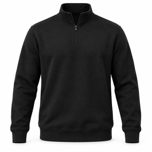 Sudadera de Forro Polar con Cierre de Cremallera de un Cuarto para Hombre, Color Negro, Corte Regular, Cuello Alto, Tejido de Punto, Ropa Casual de Otoño - Product Image 1