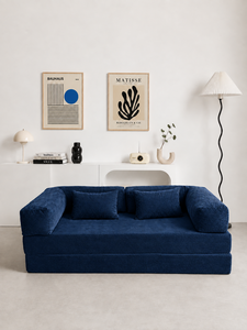 Canapé-lit moderne minimaliste bleu marine intelligent trois places avec accoudoirs rembourrés et dossier souple pour salon, chambre, hôtel, villa - Product Image 1