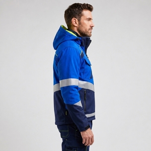 High Visibility Men's Reflective Safety <b>Jacket</b> Design Road Safety <b>Canvas</b> Letter Pattern Stand Collar Waterproof Safety <b>Jacket</b> - Product Image 2