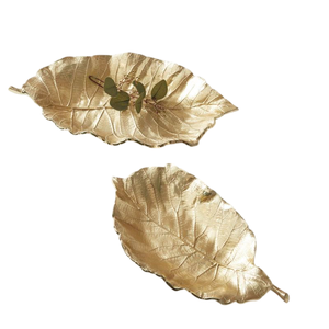 Assiette décorative en métal en forme de feuille, faite à la main, polie, motif végétal, design moderne, style moderne, plateaux de service pour aliments et en-cas - Product Image 5