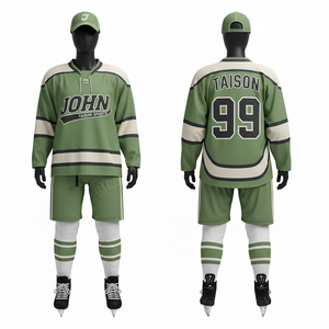 Uniforme de Hockey sobre Hielo para Mujer, 220 GSM, Malla de Poliéster Premium, Verde, Blanco y Negro, Paneles con Franjas en las Mangas, Nombre, Número y Logotipo del Jugador Personalizables - Product Image 4