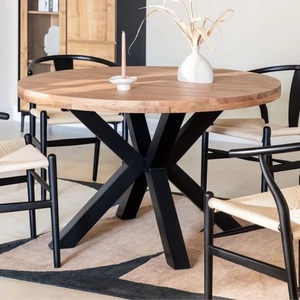 Vandana Hexa Vertex <b>Round</b> Wooden <b>Dining</b> <b>Table</b> 4-Seater (<b>Solid</b> <b>Wood</b>) - Product Image 1