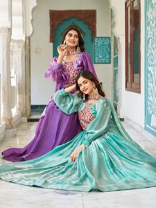 Fendy <b>Silk</b> Embroidered Gown for Women | Heavy Sequence & Thread Fully Stitched Gown with Dupatta Party & Wedding Wear - Product Image 2