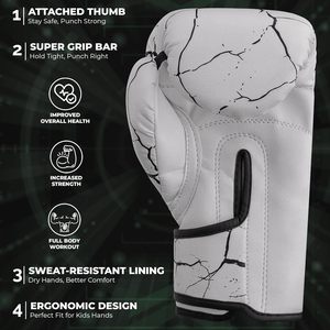 Gants de boxe blancs Farabi Sports en gros pour l'entraînement, les arts martiaux, le MMA, le Muay Thai, en cuir PU avec fermeture auto-agrippante - Product Image 3