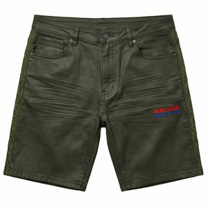 Unisex <b>Black</b> Faux Leather Elastic Waist Quick Dry Breathable Street Cargo Biker Hip Hop Urban Fashion Maluza Industries Shorts - Product Image 1