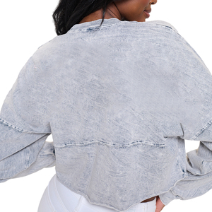 women short sweatshirt relaxed shoulder casual <b>top</b> <b>ladies</b> cropped sweatshirt <b>elastic</b> bottom <b>hem</b> design women cropped sweatshirt - Product Image 6