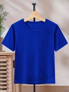 Men's Royal Blue Short Sleeve O-Neck T-Shirt Quick Dry Knitted Regular Fit Casual Solid Color <b>Blank</b> Top - Product Image 1