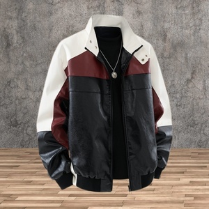 Chaqueta de Motociclista de Cuero PU con Parches Retro Americanos para Hombre, Cortavientos, Informal, Holgada, Estilo Urbano, Ecológica - Product Image 1