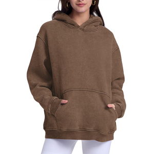 Sudadera con Capucha para Mujer, Lavado Ácido, Material de Algodón, Interior de Felpa Suave, Capucha Ajustable, Bolsillo Canguro, Corte Holgado, Estilo Casual Urbano - Product Image 1