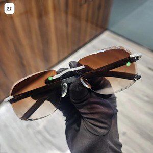 Latest PramukhImpex Branded New Trendy Customized Iced Mens Anti-Reflective Half Rim Square Sunglasses <b>Box</b> <b>Mirror</b> Luxury Jewelry - Product Image 1