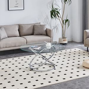 Tavolino da Caffè Moderno Rotondo in Vetro con Finitura Cromata e Piano in Vetro Temperato per Soggiorno, Tavolino Argento - Product Image 1
