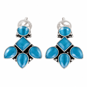 Trusted Supplier <b>Oxidized</b> Silver-Plated Zircon Lovers Geometric Bezel Setting Drop Stud Earrings for Women Direct Factory - Product Image 1