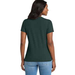 T-shirt pour femme de qualité supérieure, col en V, tissu extensible doux, manches courtes, haut décontracté, logo personnalisé, fournisseur de vêtements en gros - Product Image 4