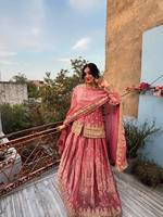Lehenga Choli Rosa Bordado con Dupatta, Vestido Tradicional Indio Pakistaní para Bodas y Fiestas