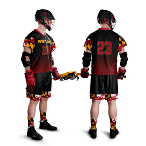 Uniforme de lacrosse personnalisé style universitaire blanc et rouge, vêtements d'équipe sublimés, maillot et short en mesh haute performance - Product Image 3